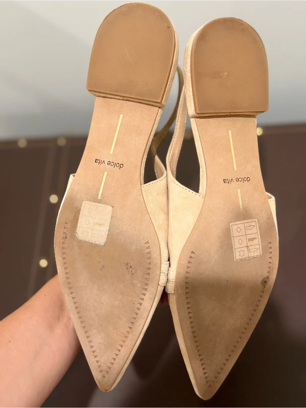 Dolce Vita Beige Suede Pointed-Toe Slingback Flats